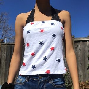 white tube top with red and blue stars